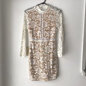 White and nude mini dress